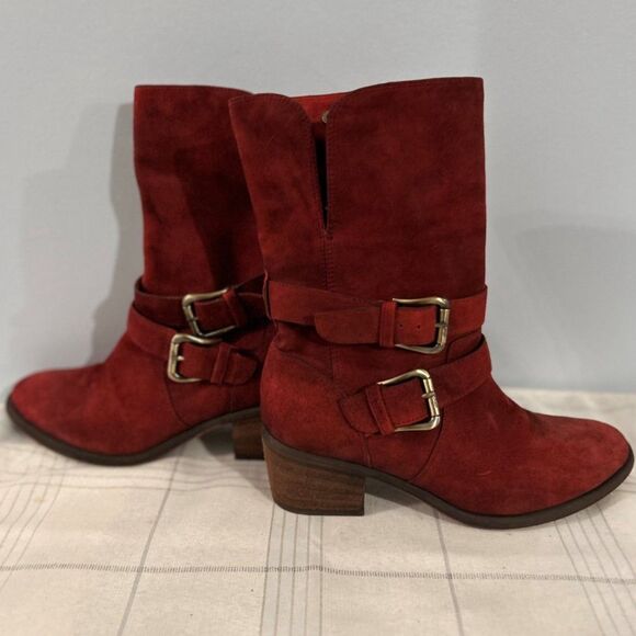 Donald J Pliner Dark Red Suede Mid-Calf Boots - Size 6.5M - Picture 10 of 12